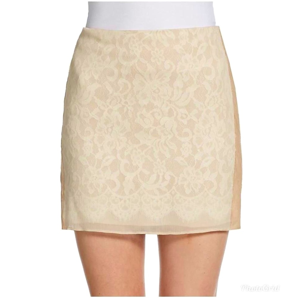 Haute Hippie NWT Buff Silk Lace Pencil Skirt Sz S